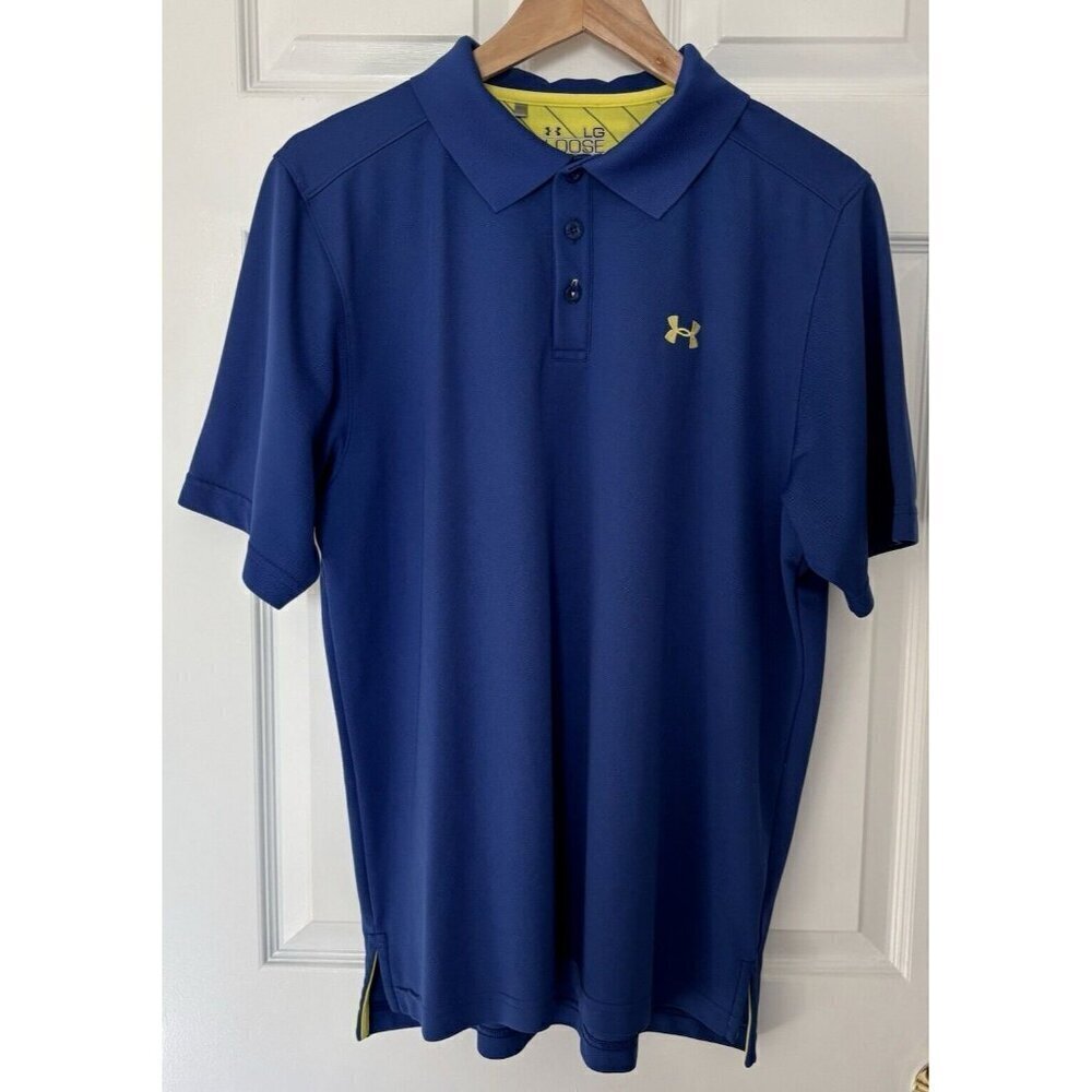 UNDER ARMOUR Loose Fit Short Sleeve Polo Size Large Royal Performance Golf